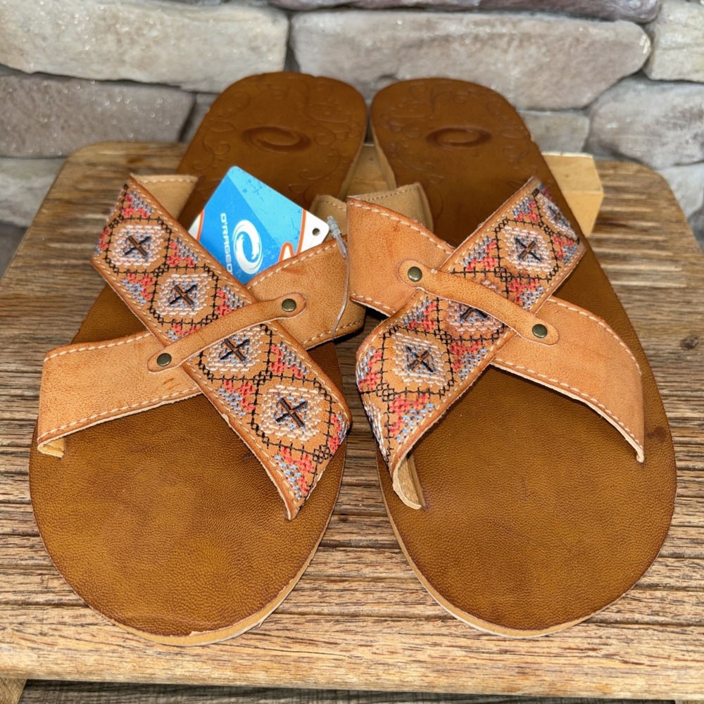 O'Rageous Women's Brown Aztec Embroidered Design Flip Flop Size 11 NWT